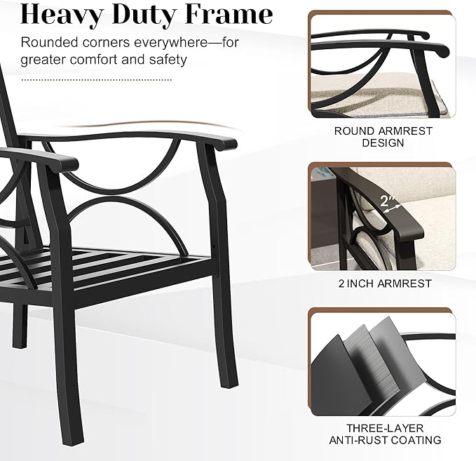 Outdoor Patio Furniture Set, 3 Pieces Metal Patio Conversation Set with Side Table for Garden Porch Backyard, Black