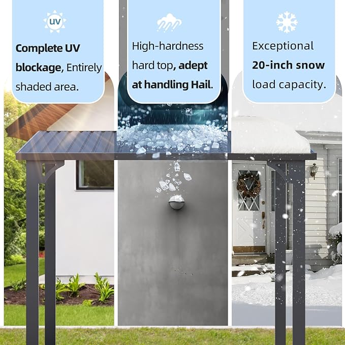 U-MAX 10' x 10' Outdoor Pergola Hardtop Gazebo, Wall-Mounted Heavy Duty Lean to Metal Awnings Gazebos on Clearance for Patio, Large Galvanized Steel Pergolas and Gazebo for Outdoor Use