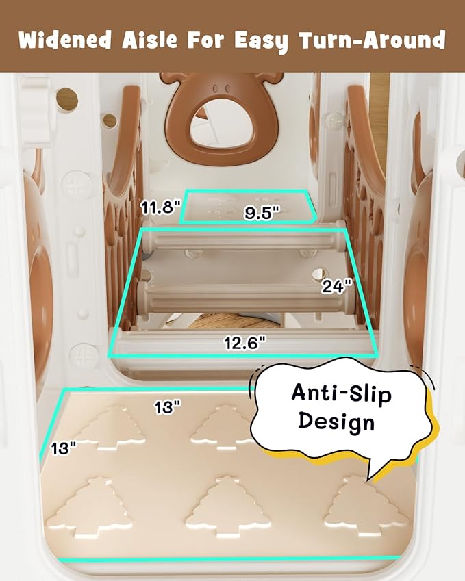 XJD 12-in-1 Toddler Slide and Swing Set, Kids Slide for Toddlers Age 1+, Toddler Outdoor Playset New Upgrade with Golf Set, Basketball Hoop, Drawing Board for Playground (Brown)