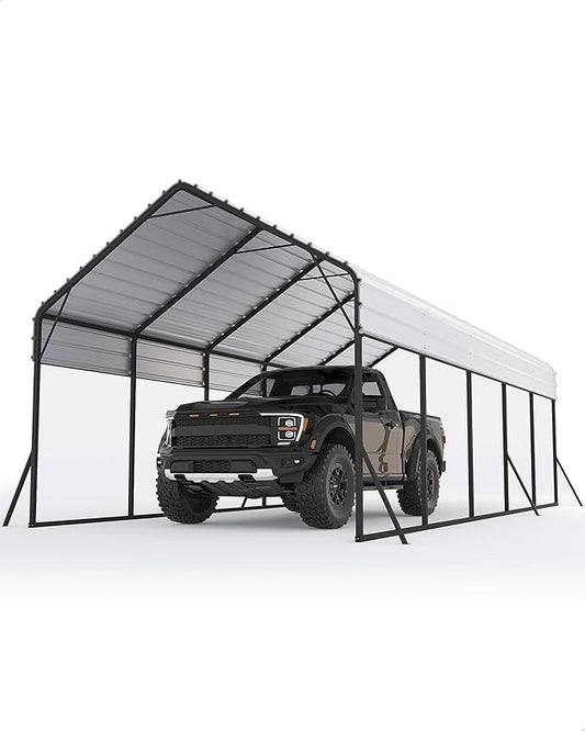 Heavy Duty Metal Carport, 13x26 FT Oversized Shelter with Galvanized Steel Frame and Roof, Metal Carport Shelter for Boats, SUVs and Trucks