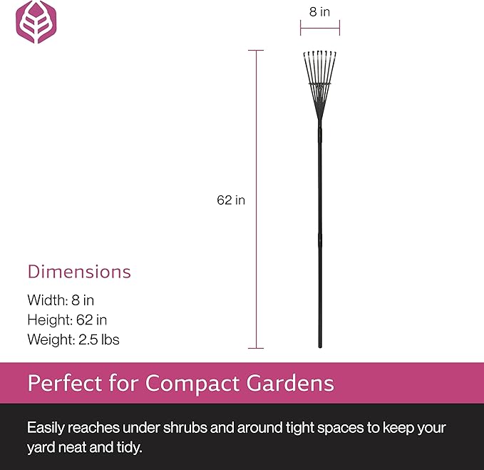 Yard Butler World’s Greatest Shrub Rake | Heavy Duty All Steel Rake with Ergonomic Garden Claw, 8 Free-Floating Tines & Long Metal Handle – Lawn, Yard, Bed, Landscape for Leaves, Grass & Debris, 8"