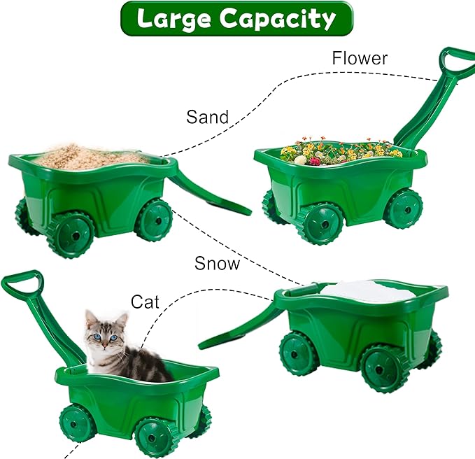 Duckura Kids Wheelbarrow Set - Gardening Tools for Kids with Shovel, Rake, Trowel, Outdoor Yard Lawn Digging Weed Toys, Christmas Birthday Gifts for Boys Girls Age 2 3+Years Old(Green A)