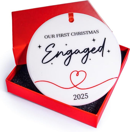 Our First Christmas Engaged Ornament 3 Inch, Engagement Christmas Ornament, Engaged Christmas Ornament 2025, She Said Yes Xmas Decor, Gifts for Couples