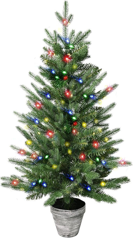 Artificial Christmas Cedar Tree for Outdoor Front Porch Decor, Real Touch Topiary, Realistic Potted Fake Faux Tree Plants for Indoor Garden Holiday Winter Decoration (3FT Green(1 Pack))