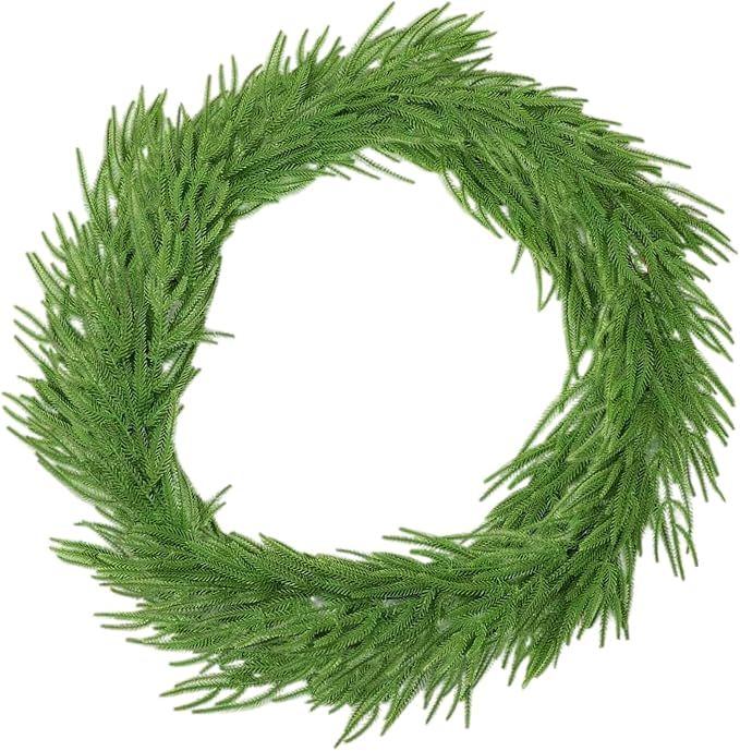 2 Pcs 6 Ft Artificial Norfolk Pine Garlands, Real Touch Winter Pine Garland, Green Artificial Greenery Garland for Table, Mantle, Wall, Indoor, Outdoor Christmas Decorations