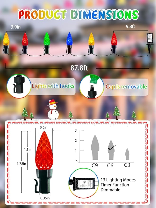 240 LED C6 Christmas Lights Outdoor, 78FT Super Long Christmas String Lights with 13 Modes & Timer, Waterproof Fairy Twinkle Light Plug in for Indoor Tree Garden Party Xmas Decorations (Multicolor)