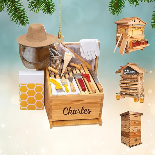 GABITA Personalized Beekeeper Ornament, Custom Name 2D Flat Beekeeping Tool Box Christmas Tree Decoration, Beehive Ornament Xmas Tree Decor, Gift for Bee Farmer