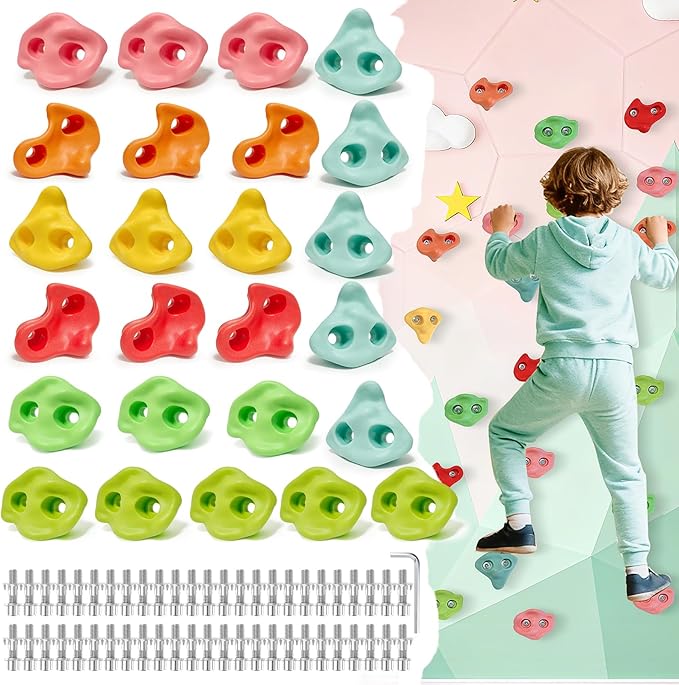 25 PCS Large Rock Climbing Holds for Kids, Extra Large Climbing Rock Wall Grips, Adult Rock Wall Holds Rock Wall Climbing Kit with Hardware for Indoor and Outdoor Climbing Wall Holds£¨Pastel Color£©
