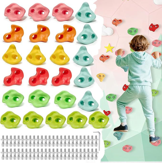 25 PCS Large Rock Climbing Holds for Kids, Extra Large Climbing Rock Wall Grips, Adult Rock Wall Holds Rock Wall Climbing Kit with Hardware for Indoor and Outdoor Climbing Wall Holds£¨Pastel Color£©