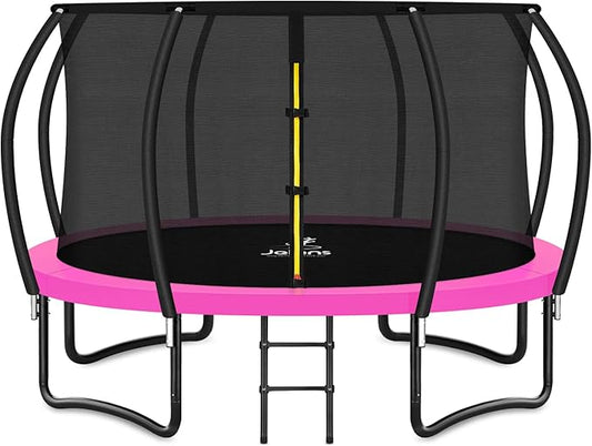 Trampoline 8FT 10FT 12FT 14FT 15FT 16FT, Recreational Trampolines with Enclosure Net and Ladder, Outdoor Anti-Rust Trampolines for Kids and Adults, ASTM Approved