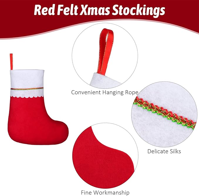 ANVAVO 24 Pack Christmas Stockings 15 Inch Red Felt Xmas Stockings Christmas Tree Hanging Ornaments for Xmas Wall Fireplace Door Window Decorations
