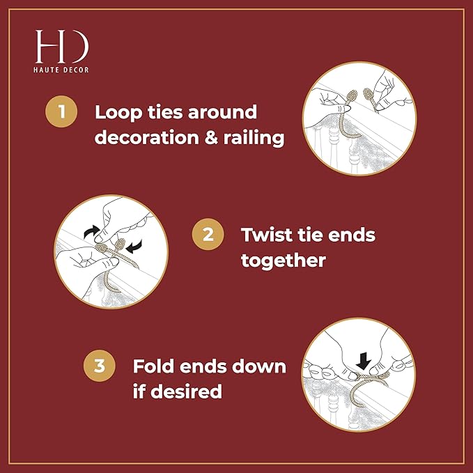 Haute Decor Decorative Garland Ties, 6 Pack, 20 inches - Hang Garland, Lights, and Decorations