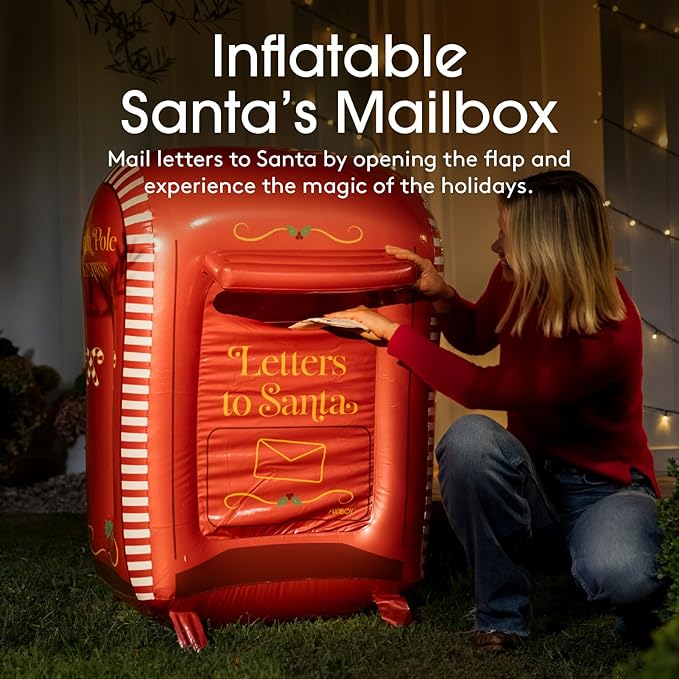 FUNBOY Inflatable Santa’s Mailbox with Real Letter Slot - Light-up Christmas Yard Decoration