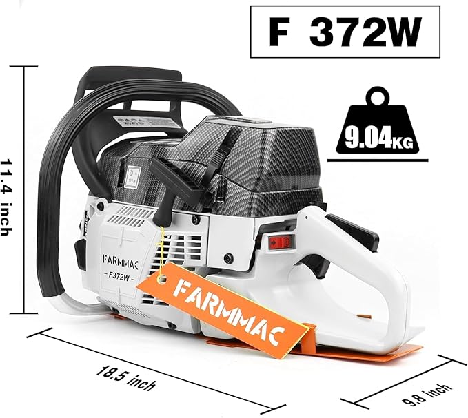 FARMMAC F372W Gas Chainsaw, 71cc 2-Cycle Gasoline Power Chain Saws, 4.1KW 5.5HP for Professional Logging Work, All Parts Compatible with Husqvarna 372X