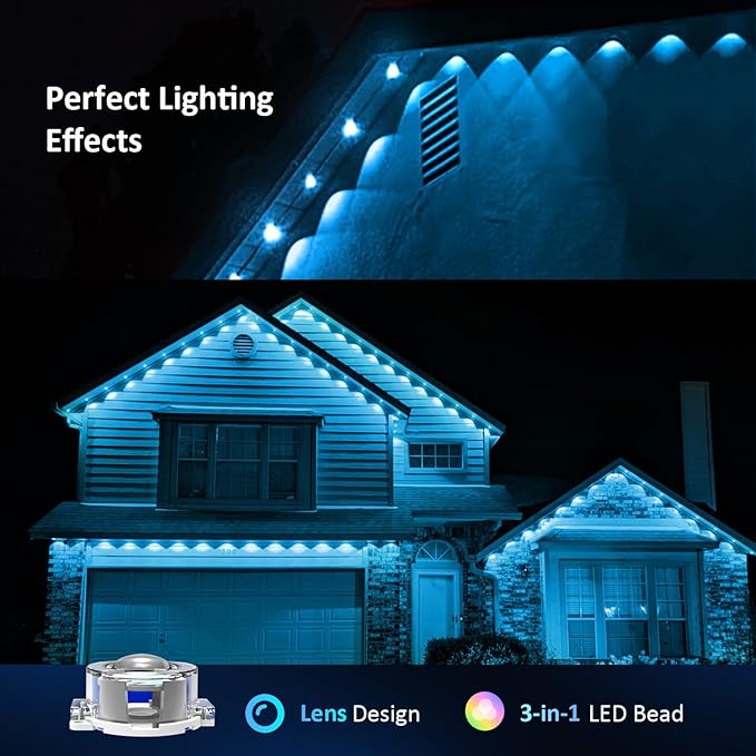 IVRICH Permanent Outdoor Lights, 300FT Smart RGB Eave Light with DIY Scene Modes, APP/Remote Control, IP67 Waterproof, Music Synchronization, Timer Function, for Christmas, Party, Holiday Decor