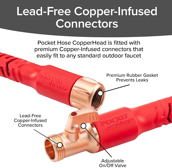 Pocket Hose Copper Head Expandable Garden Hose 75ft with Pocket Pivot, No Tangles, AS SEEN ON TV, 360¡Æ Swivel, Tri-Tex Tubing, Force Field Jacket, Lead-Free, No-Kink, Anti-Burst w/APT
