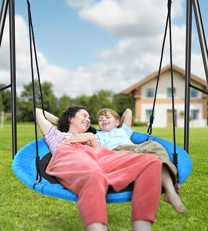 Trekassy Saucer Swing with Frame for Kids Outdoor, 440lbs Swing Set with Heavy Duty Metal Stand for Backyard, Outdoor Kids Play Equipment