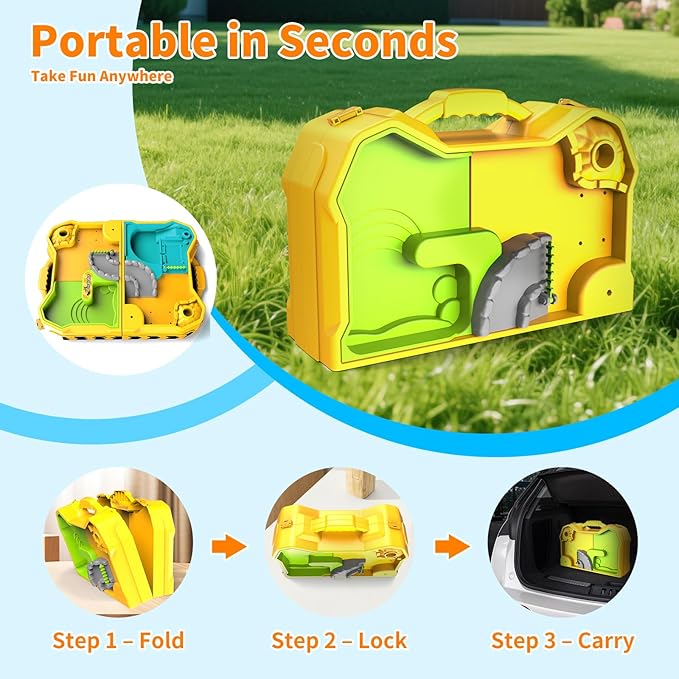 Engineering Beach Sand Set, 500g Play Sand + 4 Alloy Trucks Foldable Handbag Sandbox w/Rotating Crane & Water Area - Safe, Easy-Clean Outdoor Toy for Kids 4-12