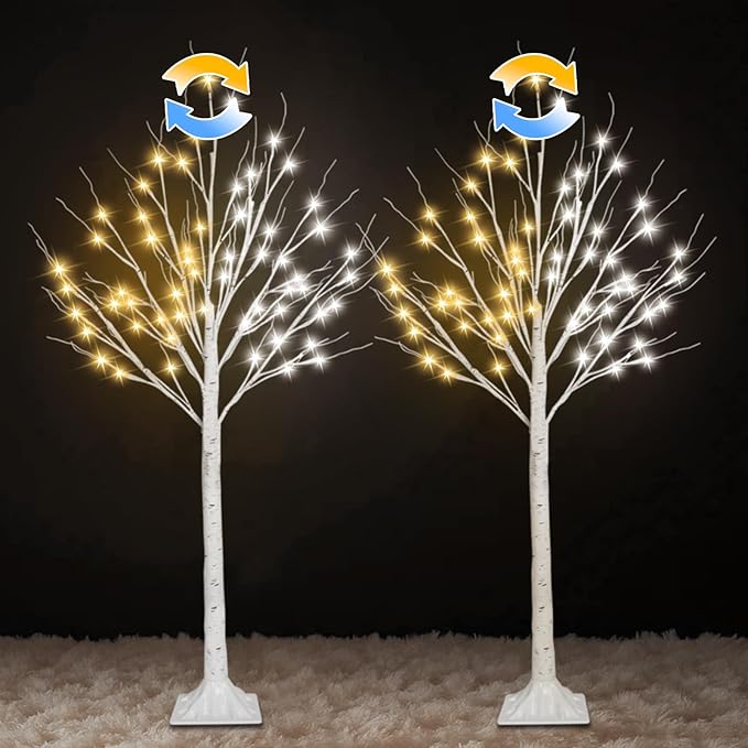 2-Pack 4FT Lighted Birch Tree (Higher Size & Floor Standing), 96 LED Color Changing Birch Christmas Tree Lights for Outdoor 2 Modes Twinkling Christmas Decorations Indoor (Warm White ⇋ Cool White)