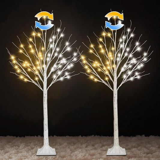 2-Pack 4FT Lighted Birch Tree (Higher Size & Floor Standing), 96 LED Color Changing Birch Christmas Tree Lights for Outdoor 2 Modes Twinkling Christmas Decorations Indoor (Warm White ⇋ Cool White)