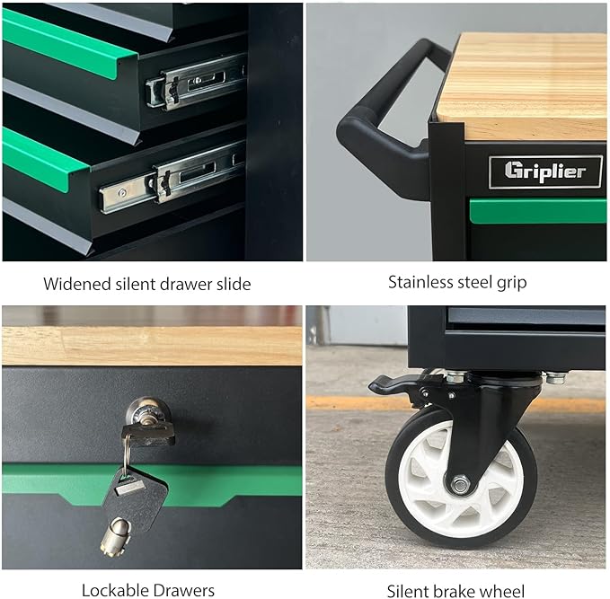 14-Drawers Rolling Tool Chest with Wood Workbench,Brake Casters,Lock & Key,Heavy-Duty Steel Tool Cabinet Storage, for Home,Garbge or Workshop Use (14 Drawer + 348 Pieces Tools)