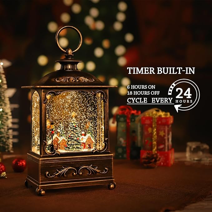 Christmas Lantern, Lit Christmas Snow Globe Lantern-with USB+ Music Christmas Water Lantern Snow Globe Portable Creative Cute Christmas Decorations and Charming Gifts(Forest House