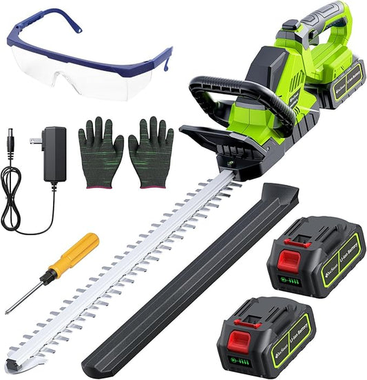 20'' Hedge Trimmer Cordless with 2pcs 4000mAh Battery, Electric Handheld Bush Clipper with Rechargeable Batteries, 3000RPM 180¡Æ Rotatable Head, 2/3'' Blade Gap Green