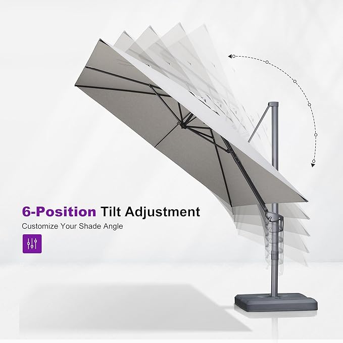 PURPLE LEAF 9' X 11.5' Rectangle Patio Umbrella Outdoor Large Aluminum Cantilever Umbrella with 3-Year Fade Resistance Recycled Fabric and 360-degree Rotation for Deck Pool Garden, Pebble Grey
