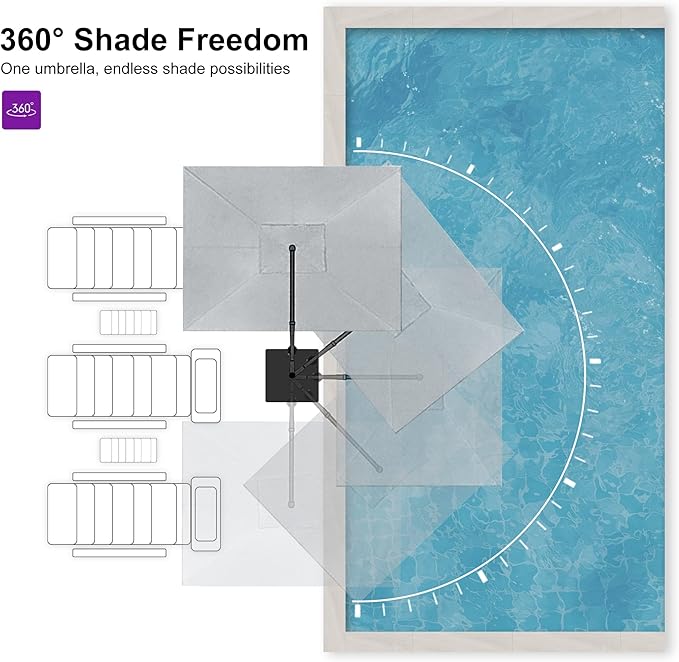 PURPLE LEAF 9' X 11.5' Rectangle Patio Umbrella Outdoor Large Aluminum Cantilever Umbrella with 3-Year Fade Resistance Recycled Fabric and 360-degree Rotation for Deck Pool Garden, Pebble Grey