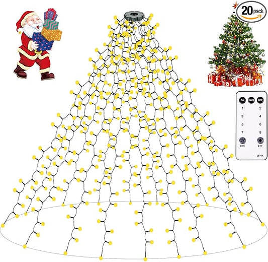 Christmas Tree Lights with Ring,400 LEDs Waterfall Lights for Christmas Trees,Waterproof 6.6FT x 20 String Lights with Remote,8 Modes/Memory/Timer,Cascading Twinkle Lights Xmas Decoration