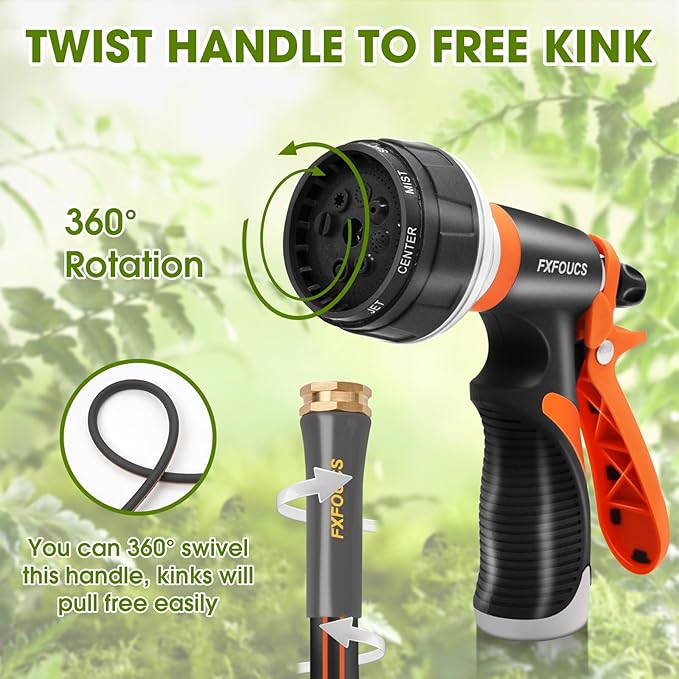 Heavy Duty Garden Hose ? 5/8 Inch Flexible, Lightweight Hybrid Hose with 600 PSI Burst Pressure, Swivel Handle, and Durable Copper Male/Female Fittings (Black with hose sprayer, 75FT)