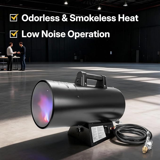 125,000 BTU Portable Forced Air Propane Heater - 10 ft Hose & Regulator Included, Adjustable Torpedo Heater for Garage, Construction Sites, Jobsite, Patio