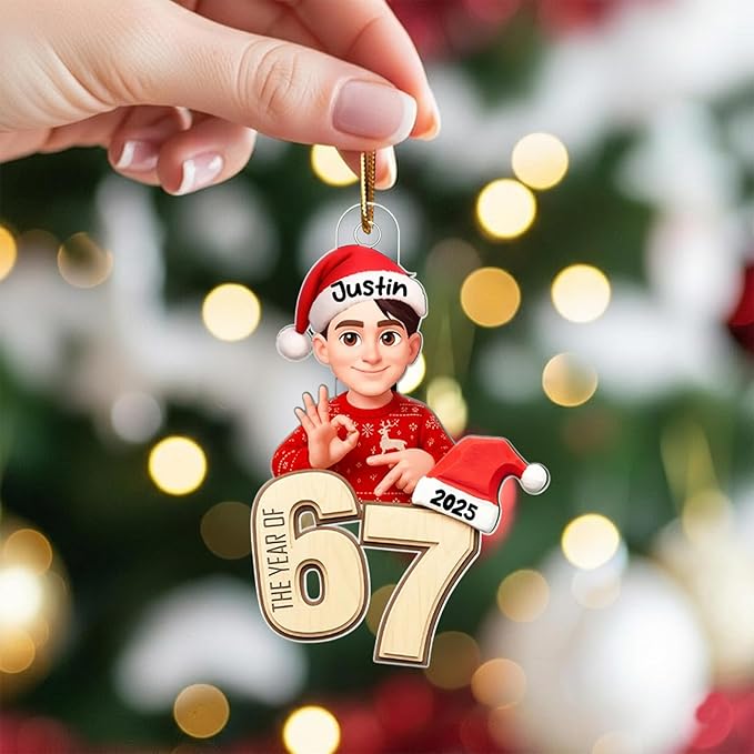 Paraeva Custom 67 Ornament 2025, Custom Name Funny Gen Z Meme Decoration, Viral Six Seven Christmas Ornament with Santa Hat, Acrylic Ornaments for Teens, Gifts for Christmas 2