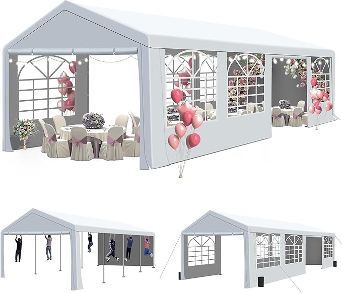 GARTOO 10' x 30' Canopy Party Tent & Carport - Heavy Duty Outdoor Wedding Gazebo with 4 Sand Bags, Event Shelter Canopy for Outdoor Event, Wedding, Birthday Party
