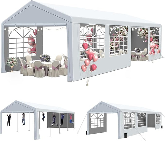 GARTOO 10' x 30' Canopy Party Tent & Carport - Heavy Duty Outdoor Wedding Gazebo with 4 Sand Bags, Event Shelter Canopy for Outdoor Event, Wedding, Birthday Party