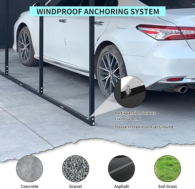 12x20 FT Metal Carport, Heavy Duty Car Port Canopy with Galvanized Steel Roof & Frame, Large Metal Carport Kit, Outdoor Car Garage, Steel Car Shelter for Car, Boat, Truck, Black