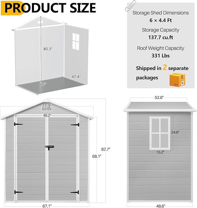 HUGROVE 6×4 Outdoor Storage Shed with Floor, Waterproof & UV-Resistant Resin Garden Shed for Backyard, Weather-Resistant Plastic Tool Shed with Lockable Double Doors, Air Vents & Side Window (Gray)