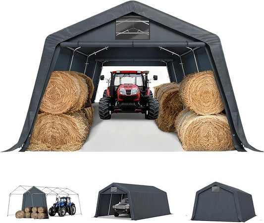 MFSTUDIO Outdoor Carport 13x22 ft, Portable Storage Sheds Shelter Garages Heavy Duty Canopy with Rolled up Zipper Doors, Outside Utility Shed Garage Tent for Boat,Patio Furniture and Tools