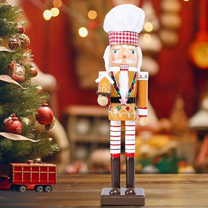 Christmas Nutcracker Decoration - 15 Inch Wooden Gingerbread House Soldier Figure for Table Desktop Home Christmas Decor Xmas Indoor Decor Cook