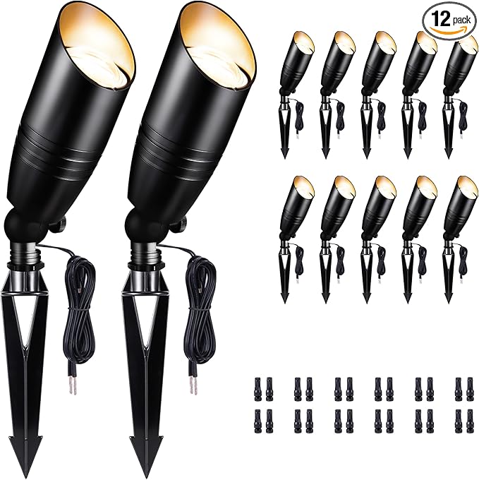 Black Landscape Lighting, LED Low Voltage Spotlights, Outdoor Waterproof Aluminum Uplights for Fence Lawn Plant Decoration Without MR16 Bulb 12 Pack