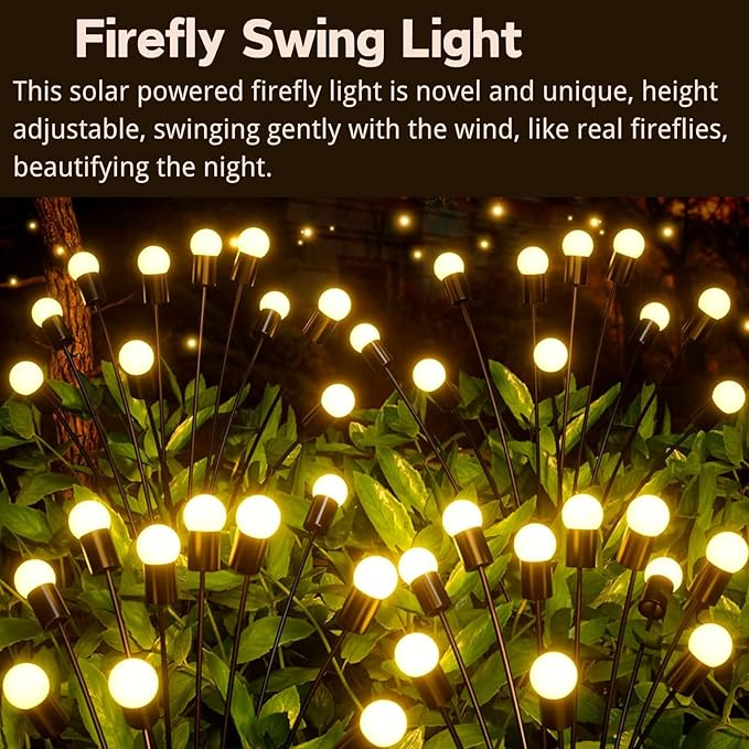 OZS 6 Pack Total 48 LED Solar Garden Lights Fairy Outdoor - Solar Firefly Lights Outdoor, Sway by Wind, Waterproof for Garden Patio Pathway Fairy Decoration (Warm White)