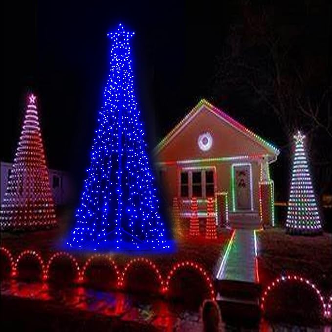 Outdoor Lighting Christmas Tree Lights 7.8Ft Cone Tall Star Topped Artificial Christmas Trees Arbol de Navidad Outside Decor for Xmas New Year Holiday WarmWhite/Blue