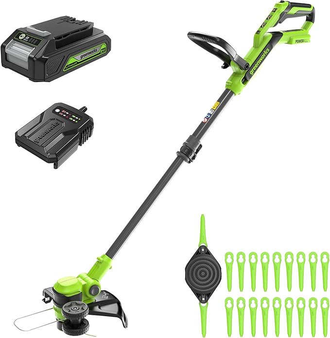 Greenworks 24V 12 Cordless String Trimmer/Edger (Includes 20 Blades), 4.0Ah Battery and Charger Included