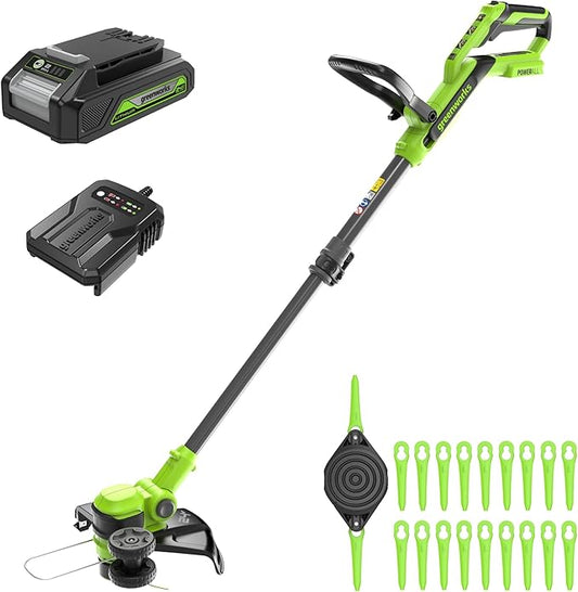 Greenworks 24V 12 Cordless String Trimmer/Edger (Includes 20 Blades), 4.0Ah Battery and Charger Included