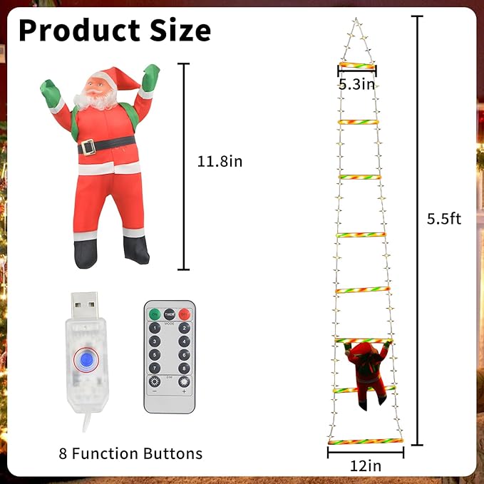 5.5ft Santa Climb LED Hanging Lights Christmas Decorations Outdoor Lights Waterproof Eave Decorative Light Strings