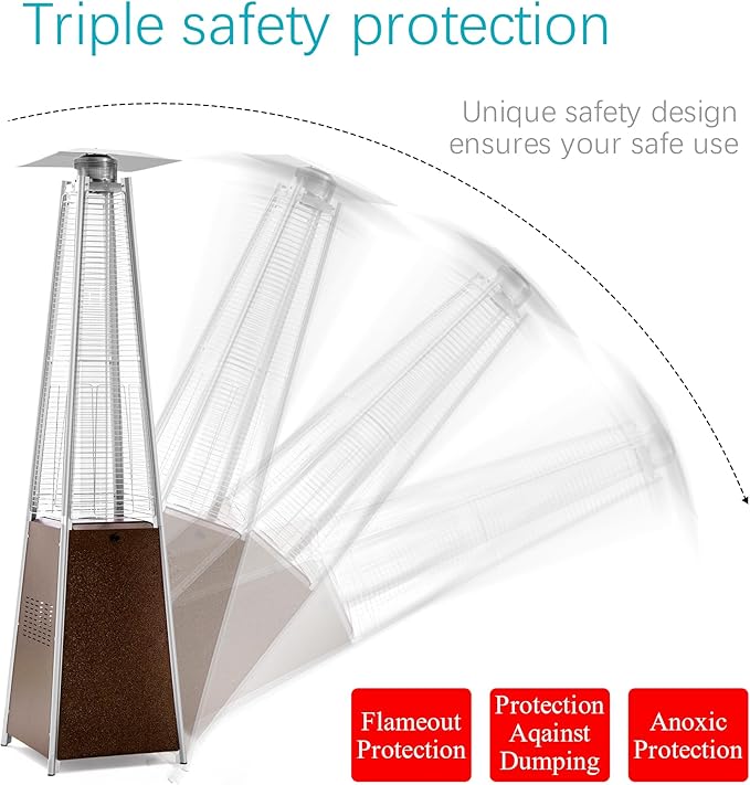 PAMAPIC Patio Heater, 42,000 BTU Quartz Glass Tube Brown Tower Propane Outdoor Heater with Cover