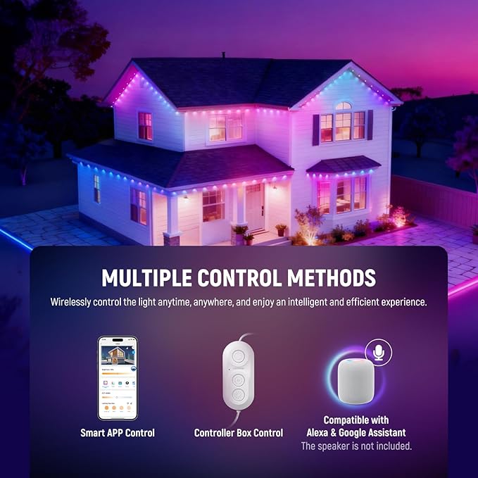 NEEWER 96ft Permanent Outdoor Lights for House Decor, Smart AI RGBCW Outside Eaves String Christmas Lighting with 60 LED Lights App Control 53 Scenes IP67 Waterproof, Compatible with Alexa, NR02