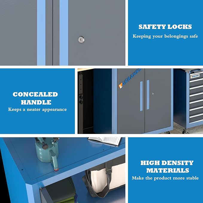 Extra-Large Rolling Tool Cabinet with Rust Resistant Wheels&Foot Pads,Heavy Duty Metal Storage Tool Chest with Adjustable Shelf and Locks,Tool Cabinet for Garage, Warehouse or Office, Easy to Assemble