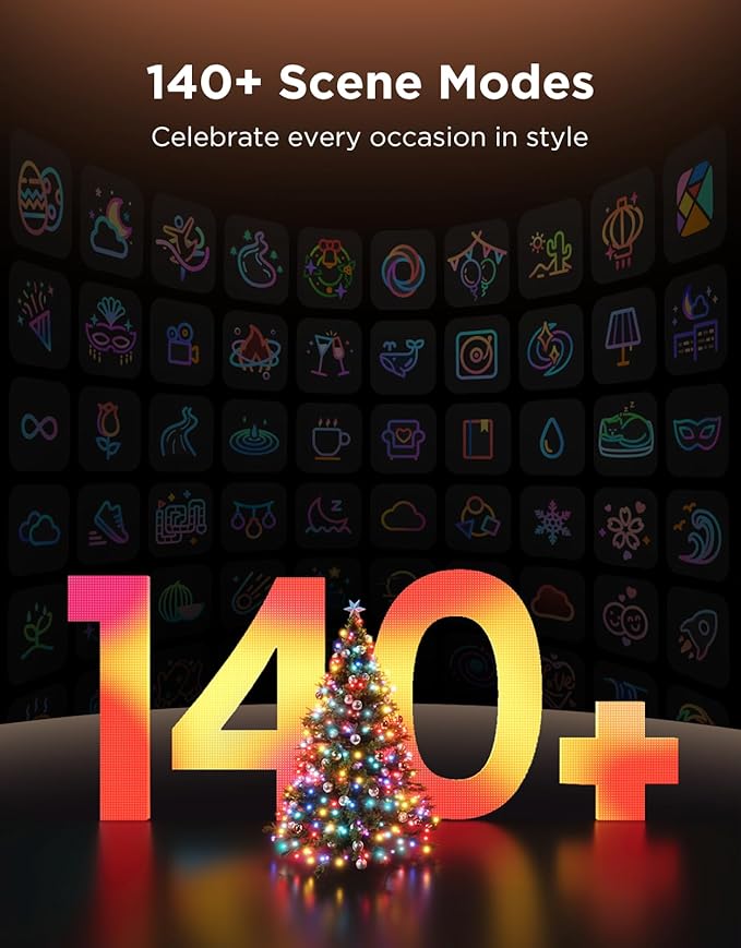 Govee Christmas Sparkle String Lights 66ft, RGBWIC String Lights with 250 Bullet-Head LEDs, App-Controlled, 140+ Scene Modes, Shape Mapping, Music Sync, Works with Alexa, Indoor Holiday Decorations