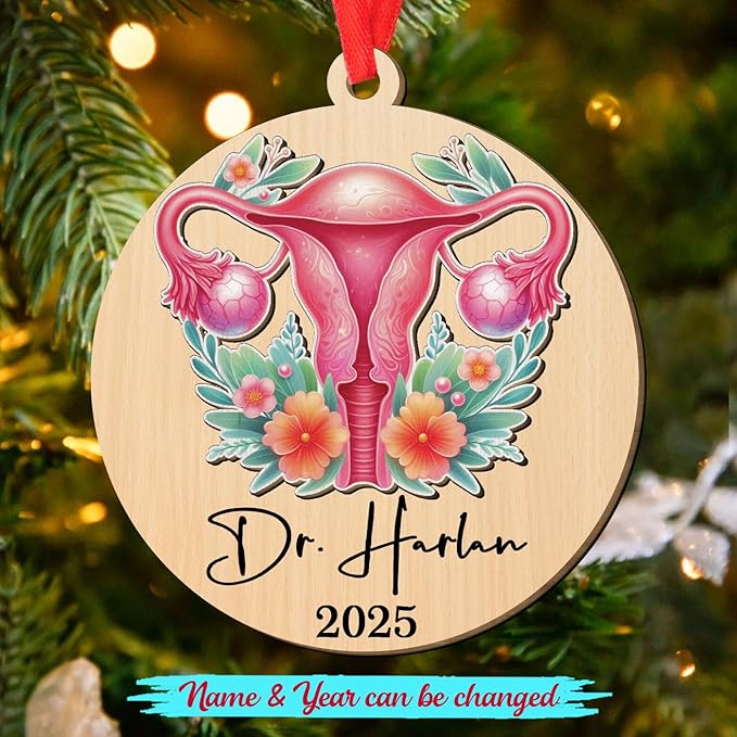 Customized Year & Name OB-GYN Doctor 3D Wooden Ornament, Personalized OBGYN Appreciation Retirement Ornaments Gift for Women Men Friends Doctor, OBGYN Hanging Christmas Tree Ornament for Anniversary